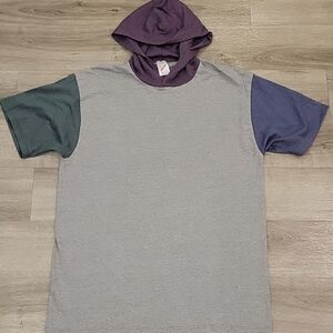 Jerzees Vintage Color Block Short Sleeve Hooded Shirt Size L